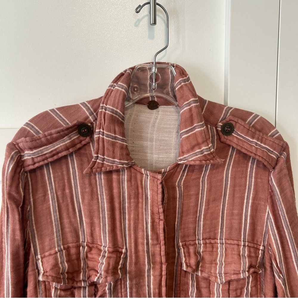 Free People FP One Women's Brown Striped Officer Jacket Top in Size M - Picture 3 of 14